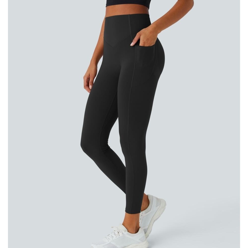 Sz Lg HALARA Black High Waist Scrunch Butt Lift Tummy Control Pocket Leggings - Picture 3 of 7